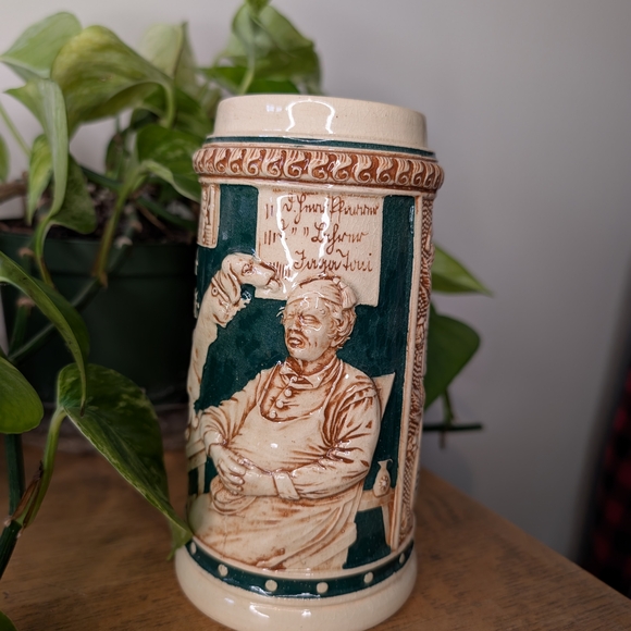 Intricate Ceramic Beer Stein with German Script - Picture 2 of 5